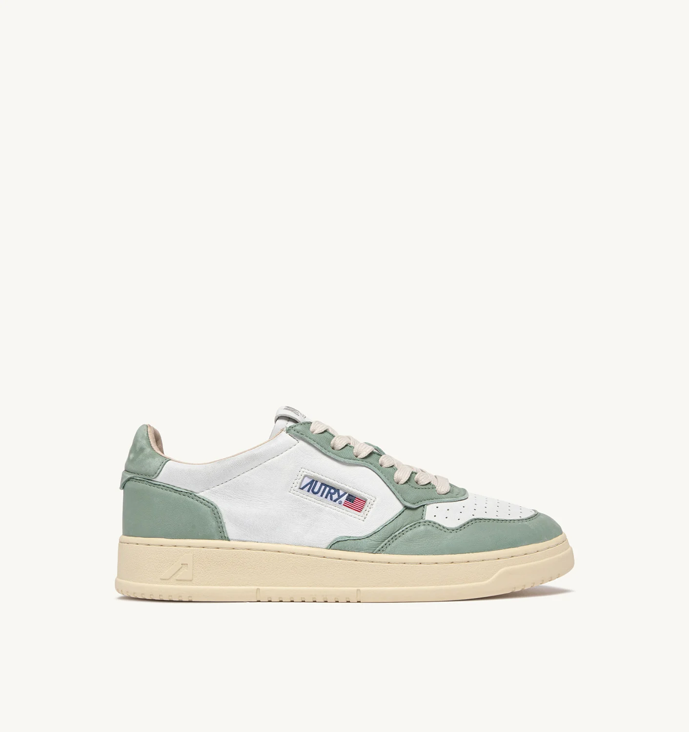 MEDALIST LOW BICOLOR SNEAKERS IN WHITE AND GREEN WASHED GOATSKIN