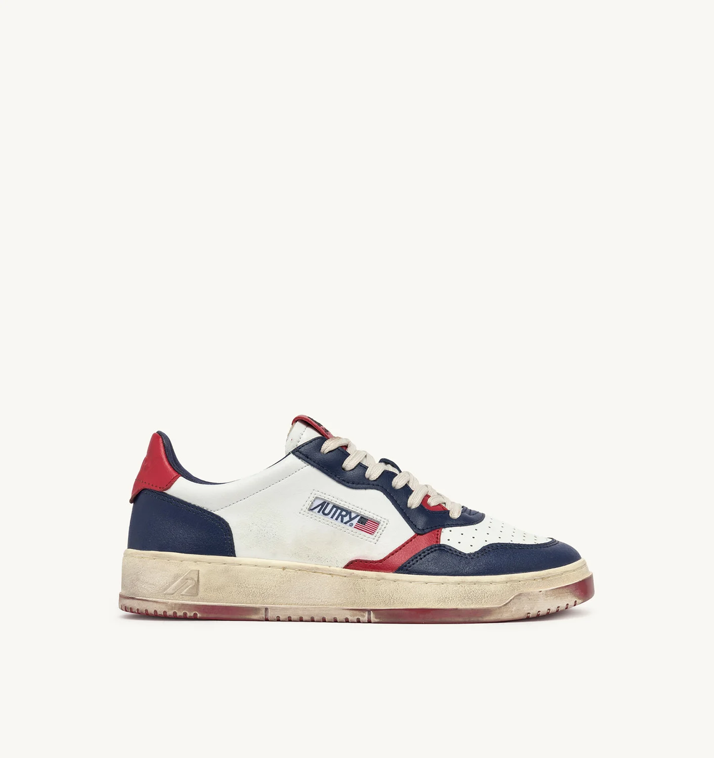 SUPER VINTAGE MEDALIST LOW SNEAKERS IN WHITE, BLUE AND RED LEATHER