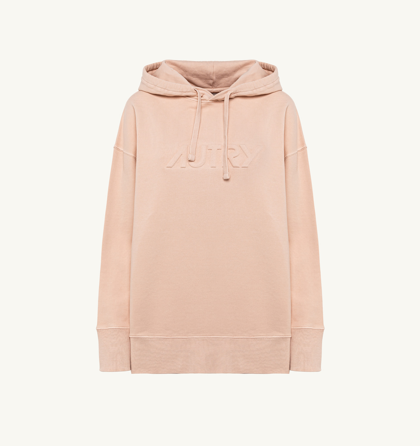 RELAXED FIT HOODED SWEATSHIRT IN PINK COTTON JERSEY WITH EMBOSSED LOGO