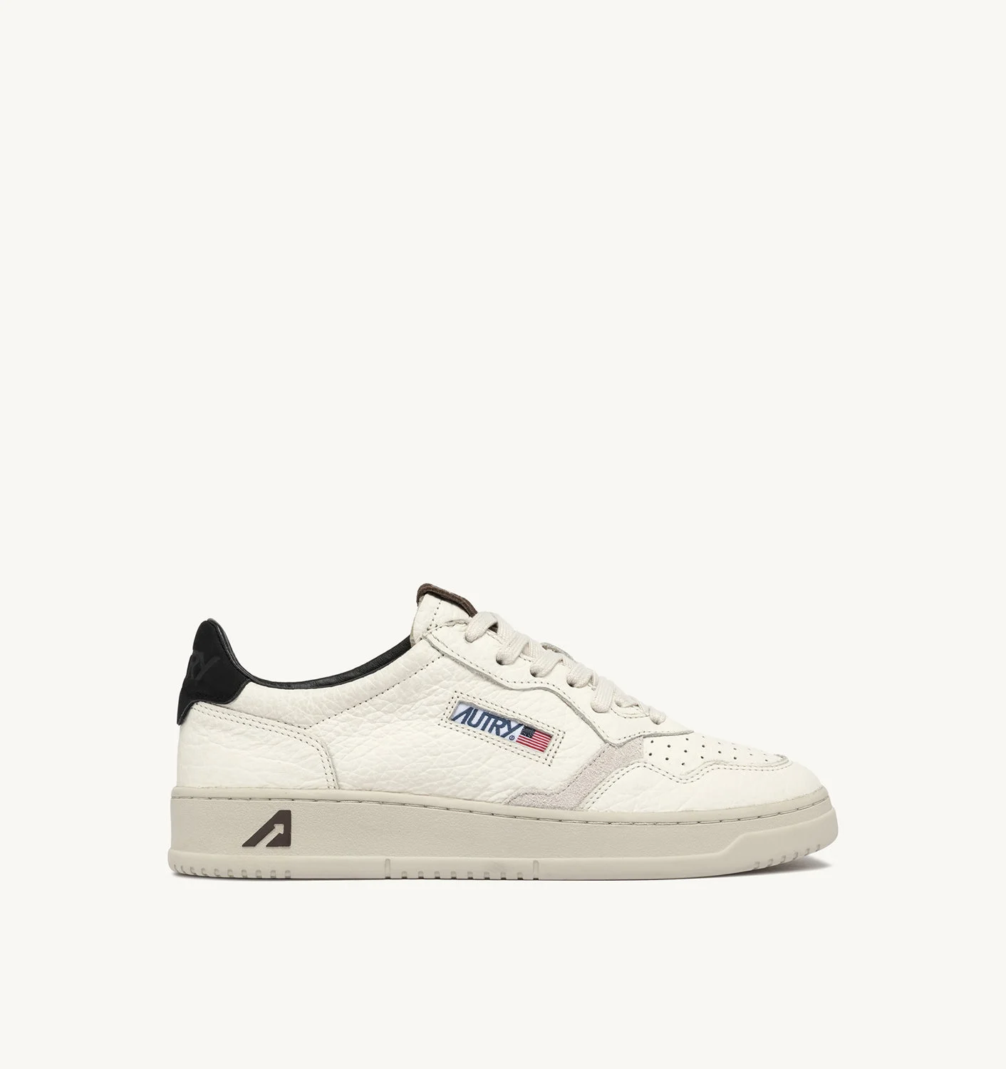 MEDALIST LOW SNEAKERS IN WHITE TEXTURED LEATHER WITH BLACK AND BROWN DETAILS