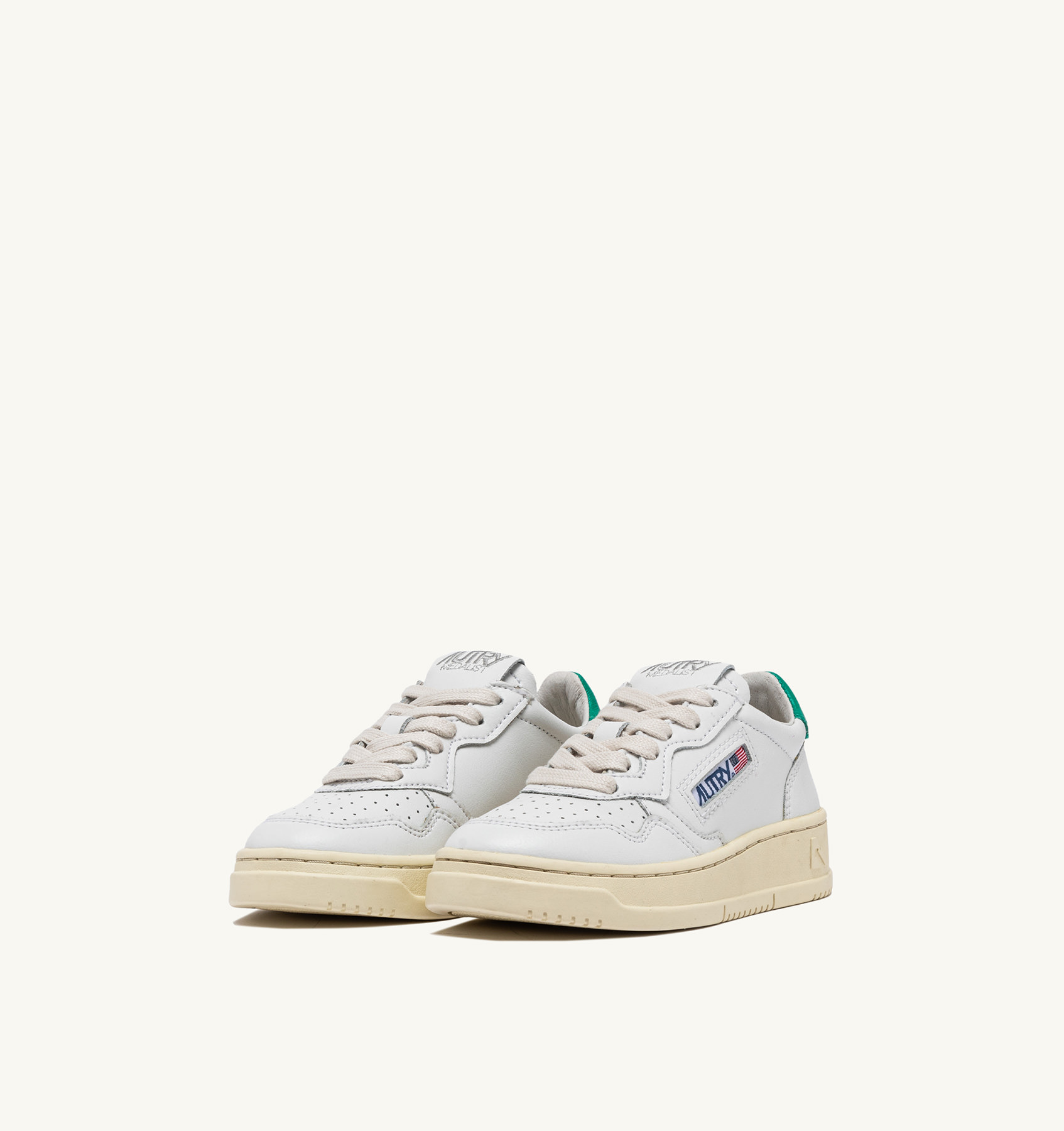 MEDALIST LOW-TOP SNEAKERS FOR KIDS IN LEATHER COLOR WHITE AND GREEN