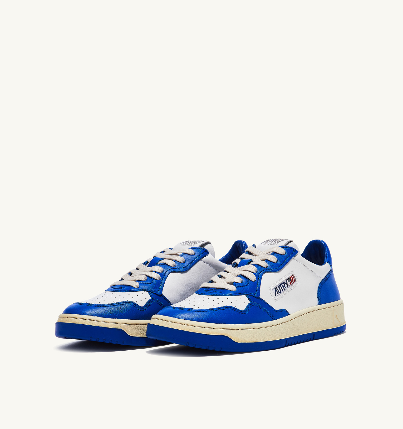 TWO-TONE MEDALIST LOW SNEAKERS IN LEATHER COLOR WHITE AND PRINCE BLUE