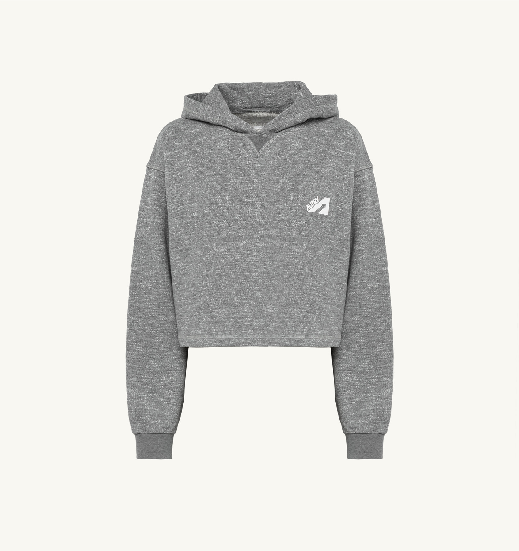 CROPPED HOODED SWEATSHIRT IN MELANGE GRAY COTTON JERSEY