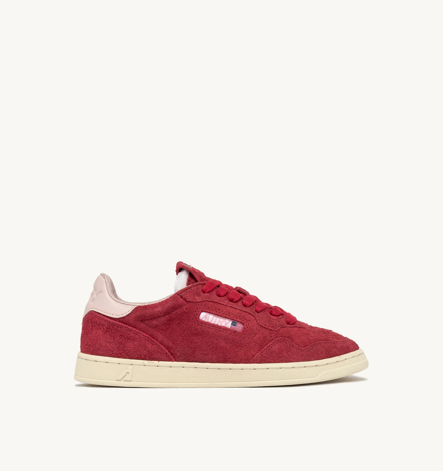 NEW FLAT LOW SNEAKERS IN RED AND POWDER PINK SUEDE