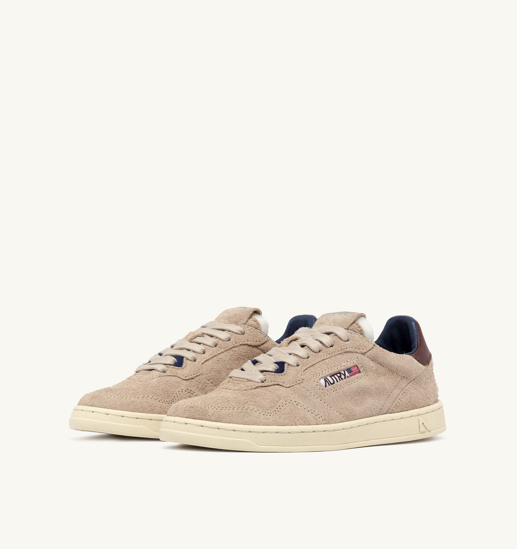 NEW FLAT LOW SNEAKERS IN ECRU AND FUDGESICKLE SUEDE