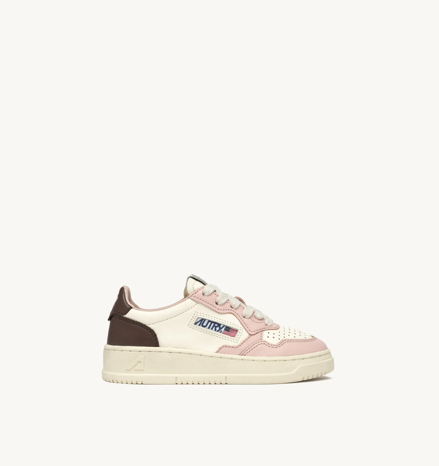 MEDALIST LOW SNEAKERS IN WHITE, BROWN AND PINK LEATHER