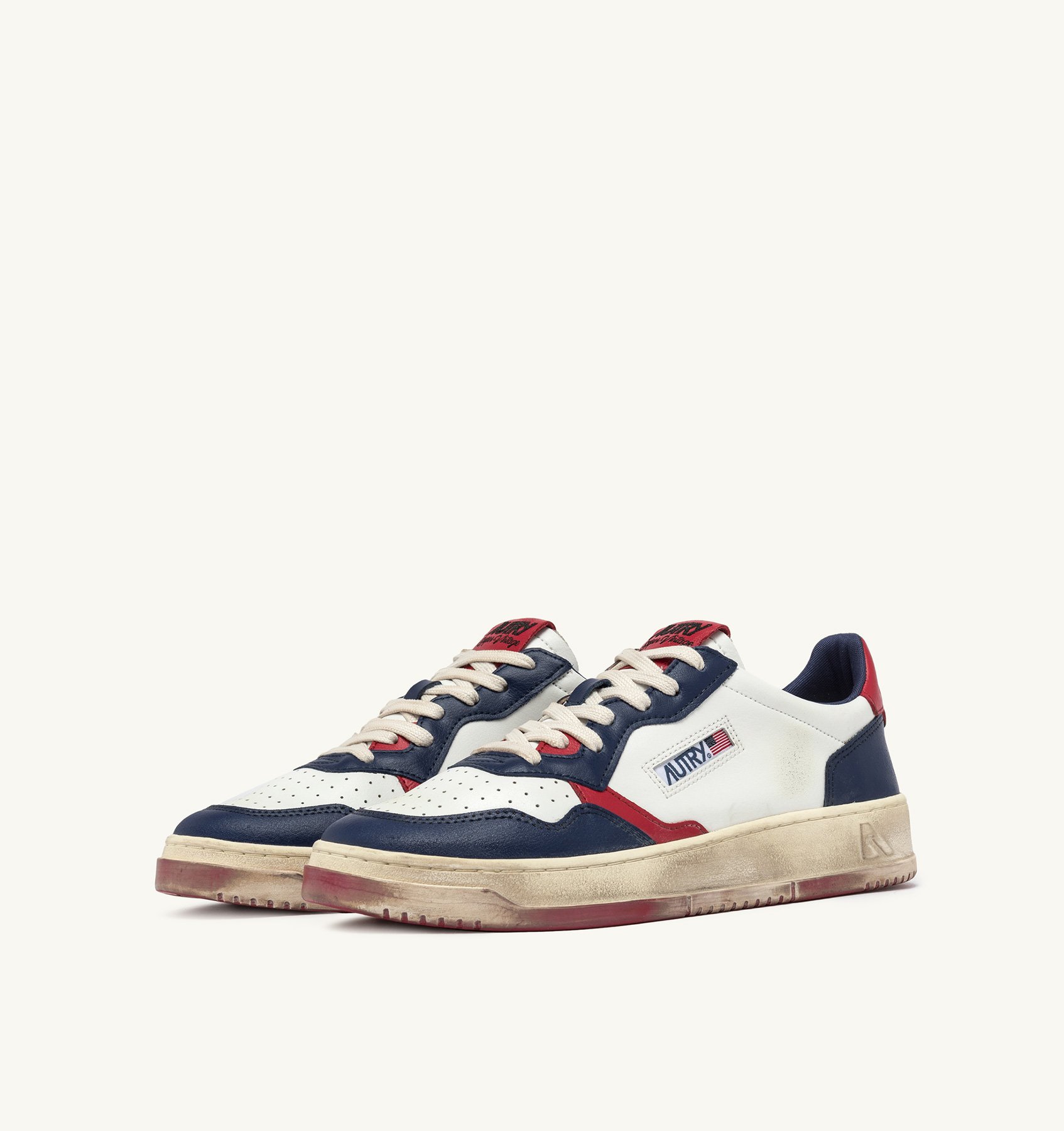 SUPER VINTAGE MEDALIST LOW SNEAKERS IN WHITE, LIGHT BLUE AND RED LEATHER