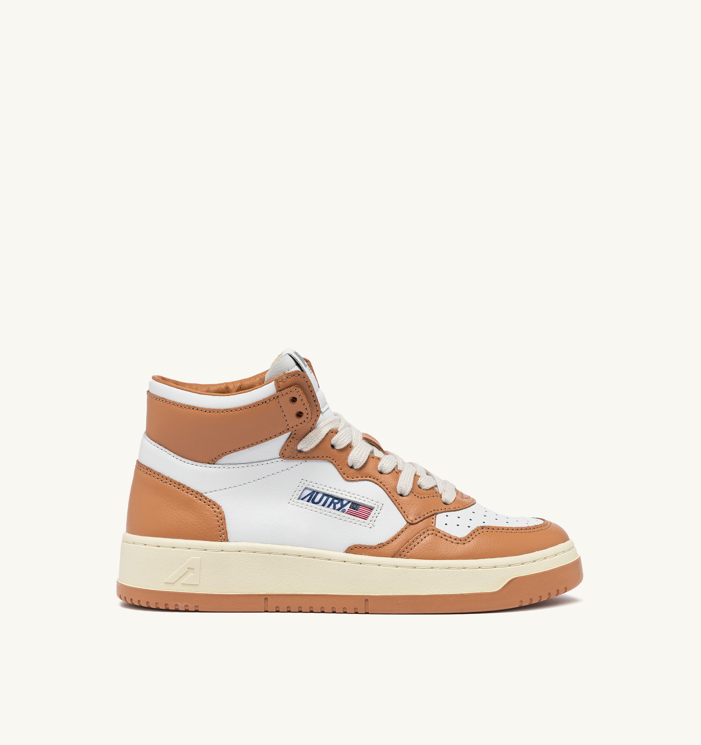 MEDALIST MID BICOLOR SNEAKERS IN WHITE AND SAND STORM LEATHER