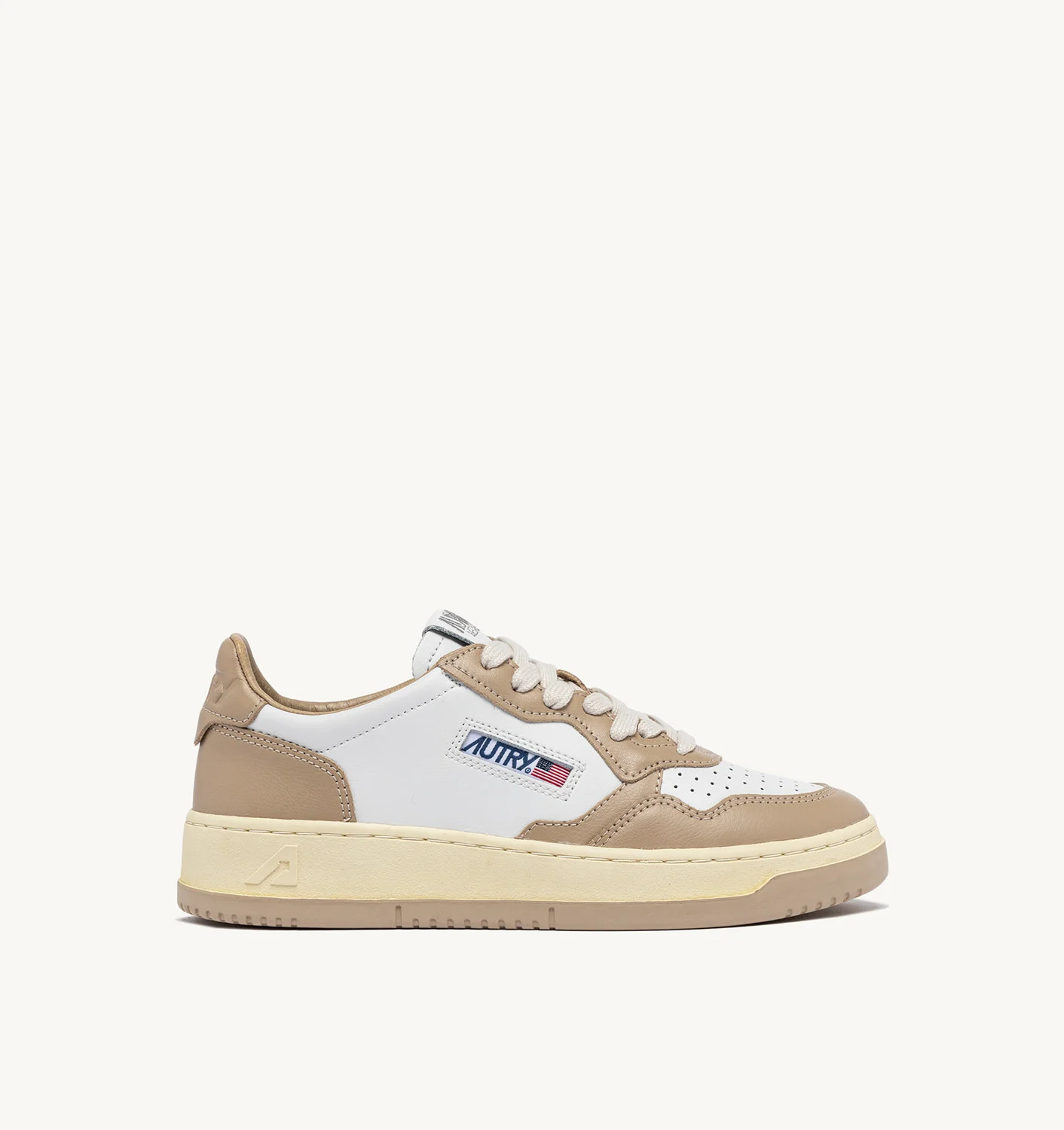 MEDALIST LOW BICOLOR SNEAKERS IN WHITE AND BEIGE LEATHER