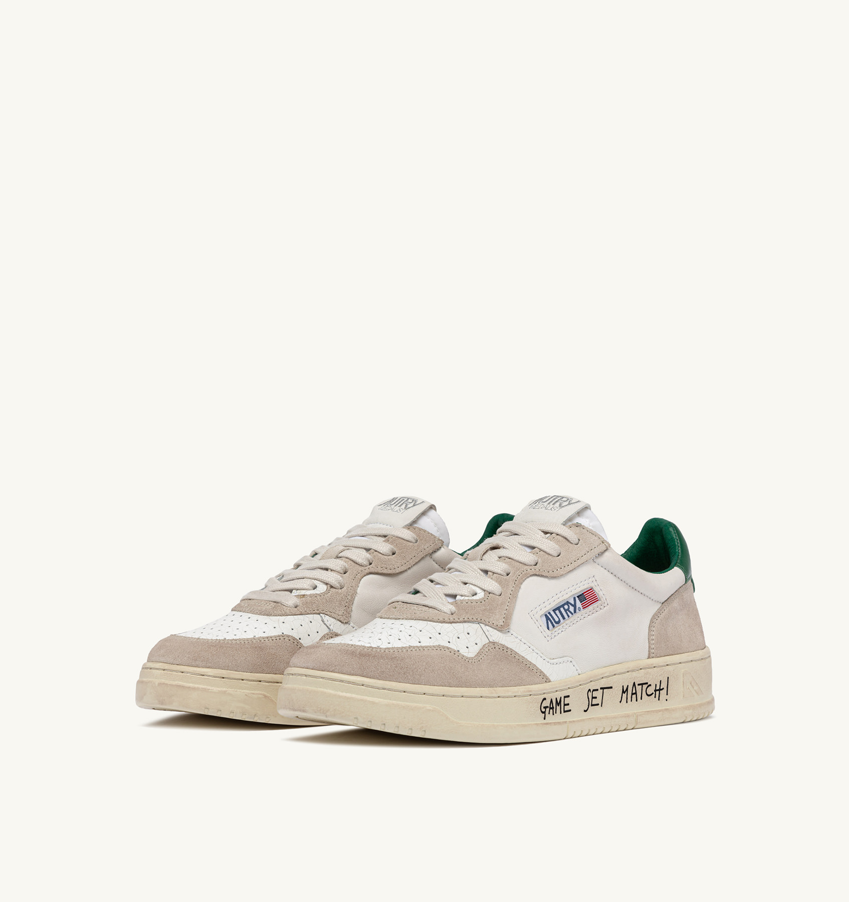 MEDALIST LOW SNEAKERS IN LEATHER AND SUEDE WHITE AND GREEN