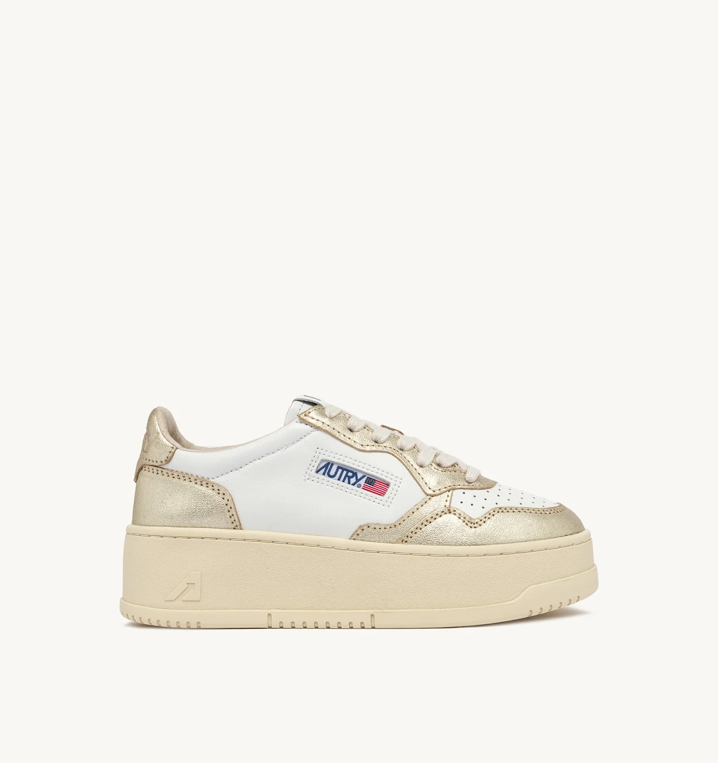 MEDALIST PLATFORM SNEAKERS IN WHITE AND PLATINUM LEATHER