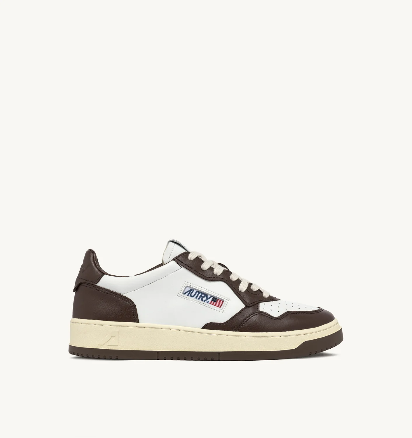 MEDALIST LOW BICOLOR SNEAKERS IN WHITE AND CHESTNUT LEATHER