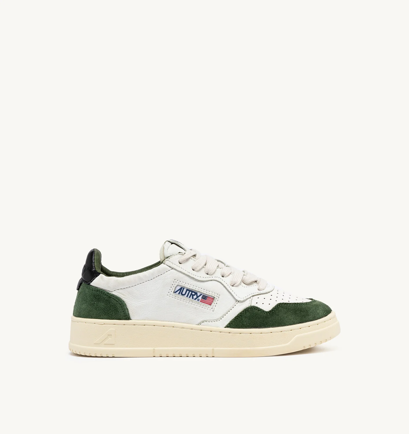 MEDALIST LOW SNEAKERS IN WHITE, MILITARY GREEN AND BLACK SUEDE AND LEATHER