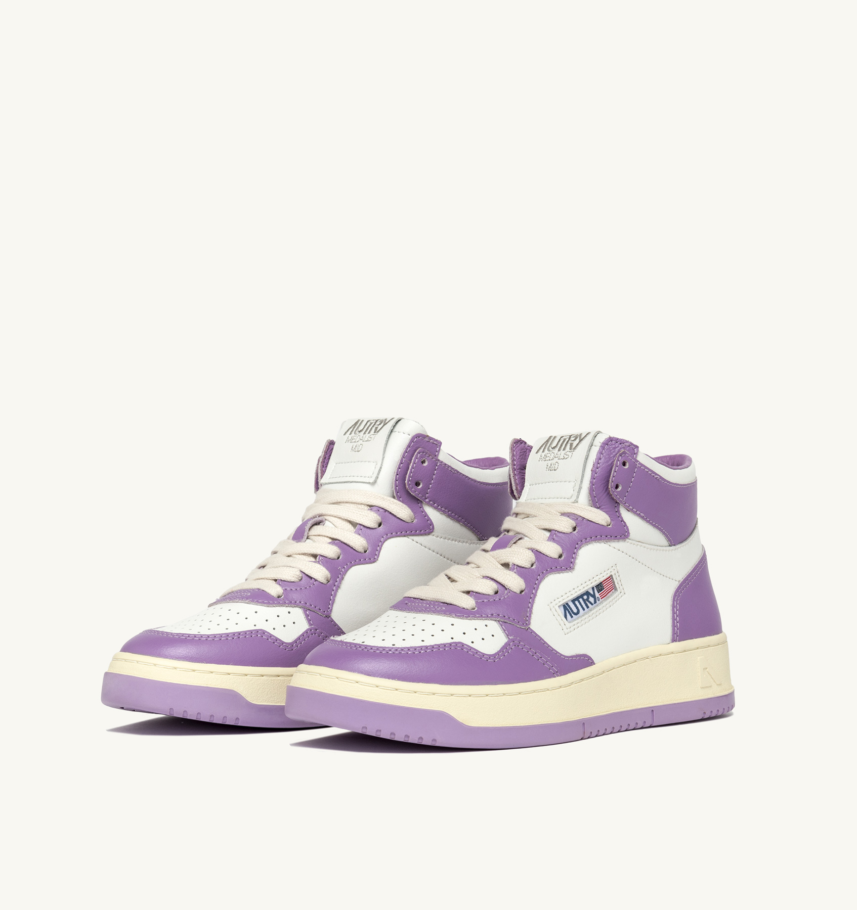 MEDALIST MID BI-COLOR SNEAKERS IN WHITE AND LILAC LEATHER