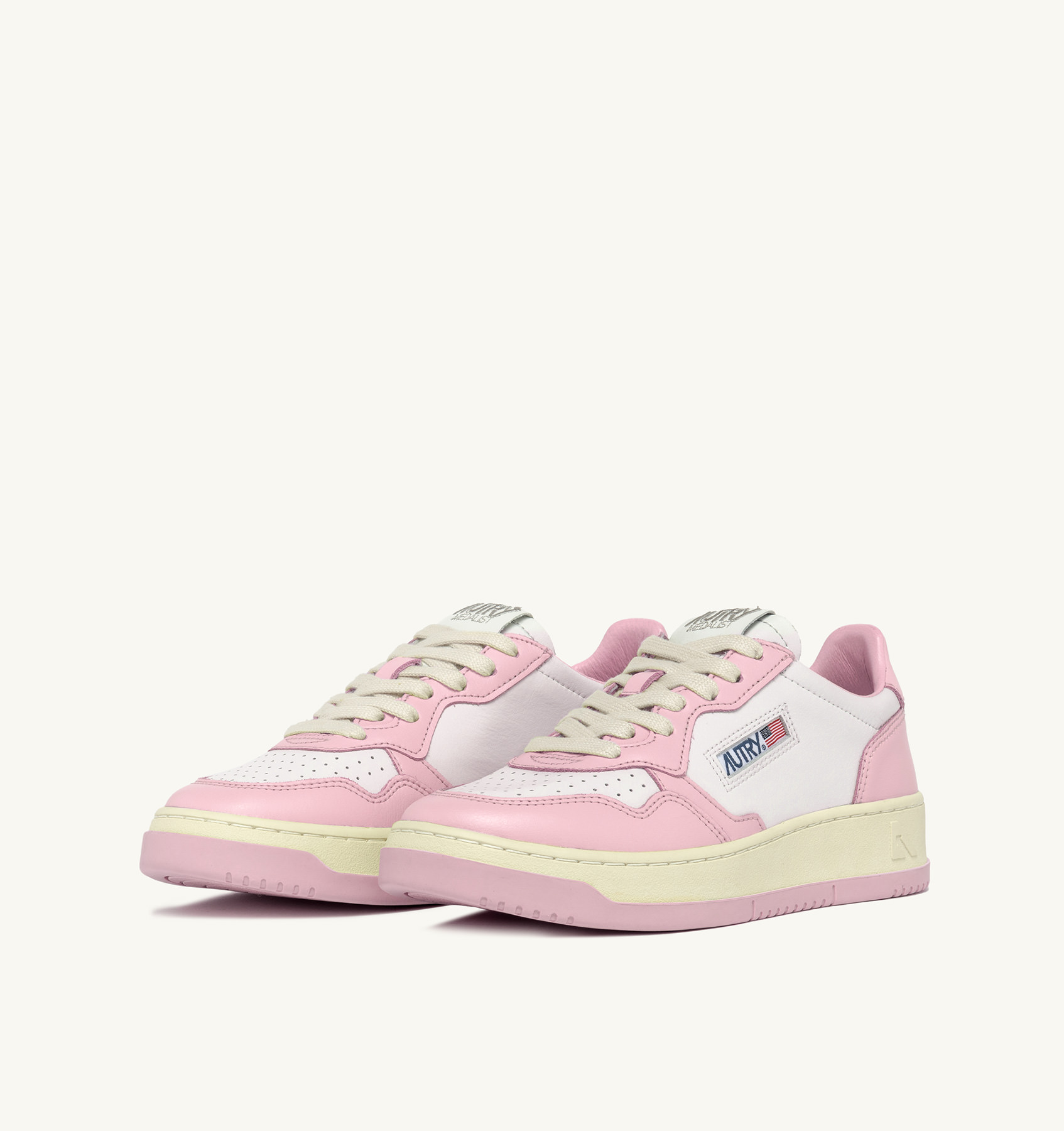 MEDALIST LOW BI-COLOR SNEAKERS IN WHITE AND PINK LEATHER