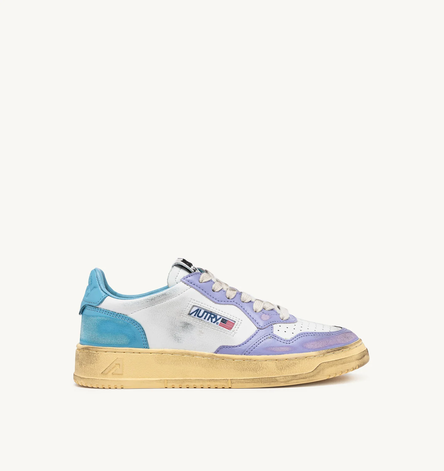 MEDALIST LOW SUPER VINTAGE SNEAKERS IN LEATHER COLOR WHITE LAVENDER AZURE