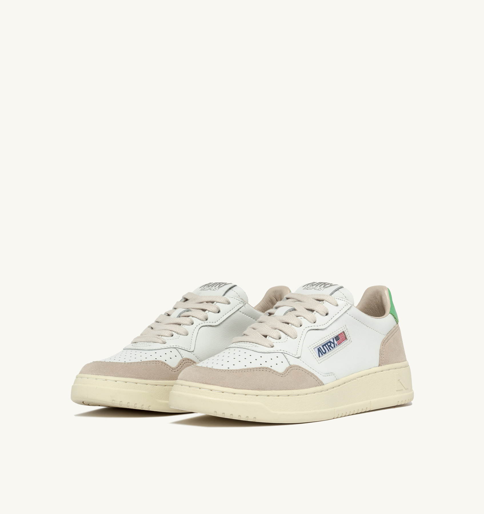 MEDALIST LOW SNEAKERS IN WHITE AND GREEN LEATHER AND LEATHER SUEDE