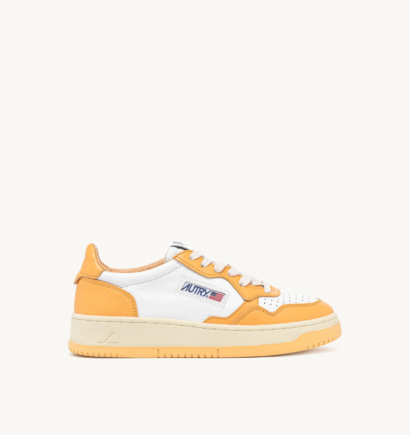 MEDALIST LOW SNEAKERS IN TWO-TONE LEATHER COLOR WHITE AND ORANGE