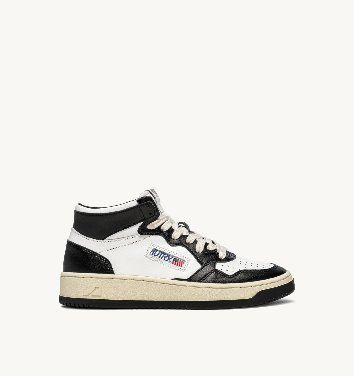 MEDALIST MID BICOLOR SNEAKERS IN WHITE AND BLACK LEATHER