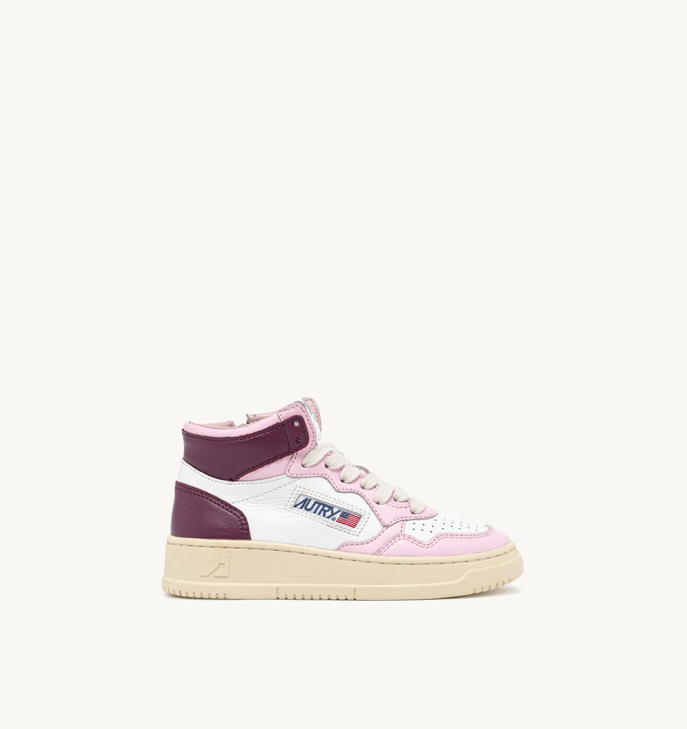 MEDALIST KIDS' MID SNEAKERS IN LEATHER COLOR WHITE PINK AND PURPLE