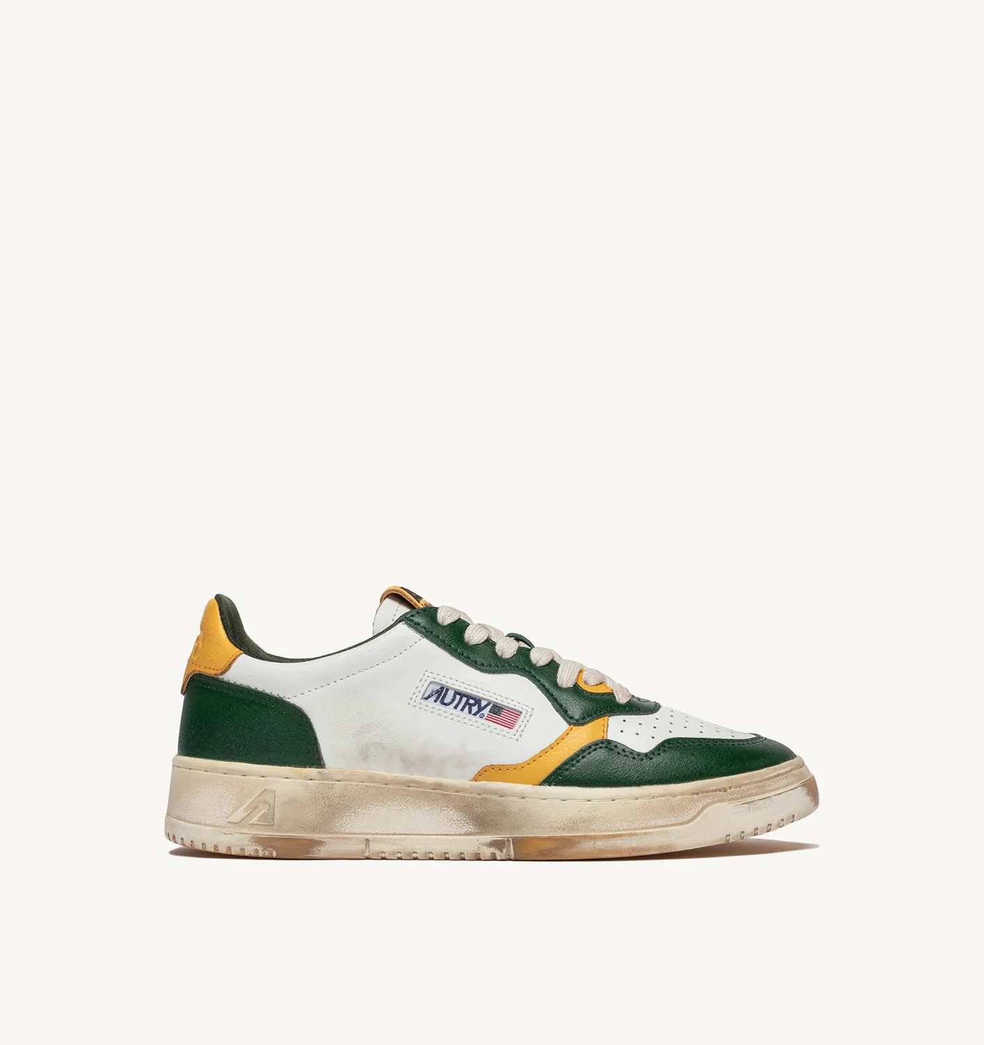 SUPER VINTAGE MEDALIST LOW SNEAKERS IN WHITE GREEN AND YELLOW LEATHER