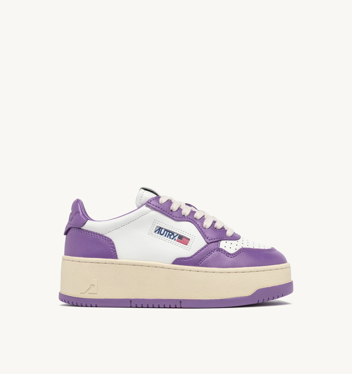 MEDALIST PLATFORM LOW SNEAKERS IN LEATHER COLOR WHITE AND LAVENDER