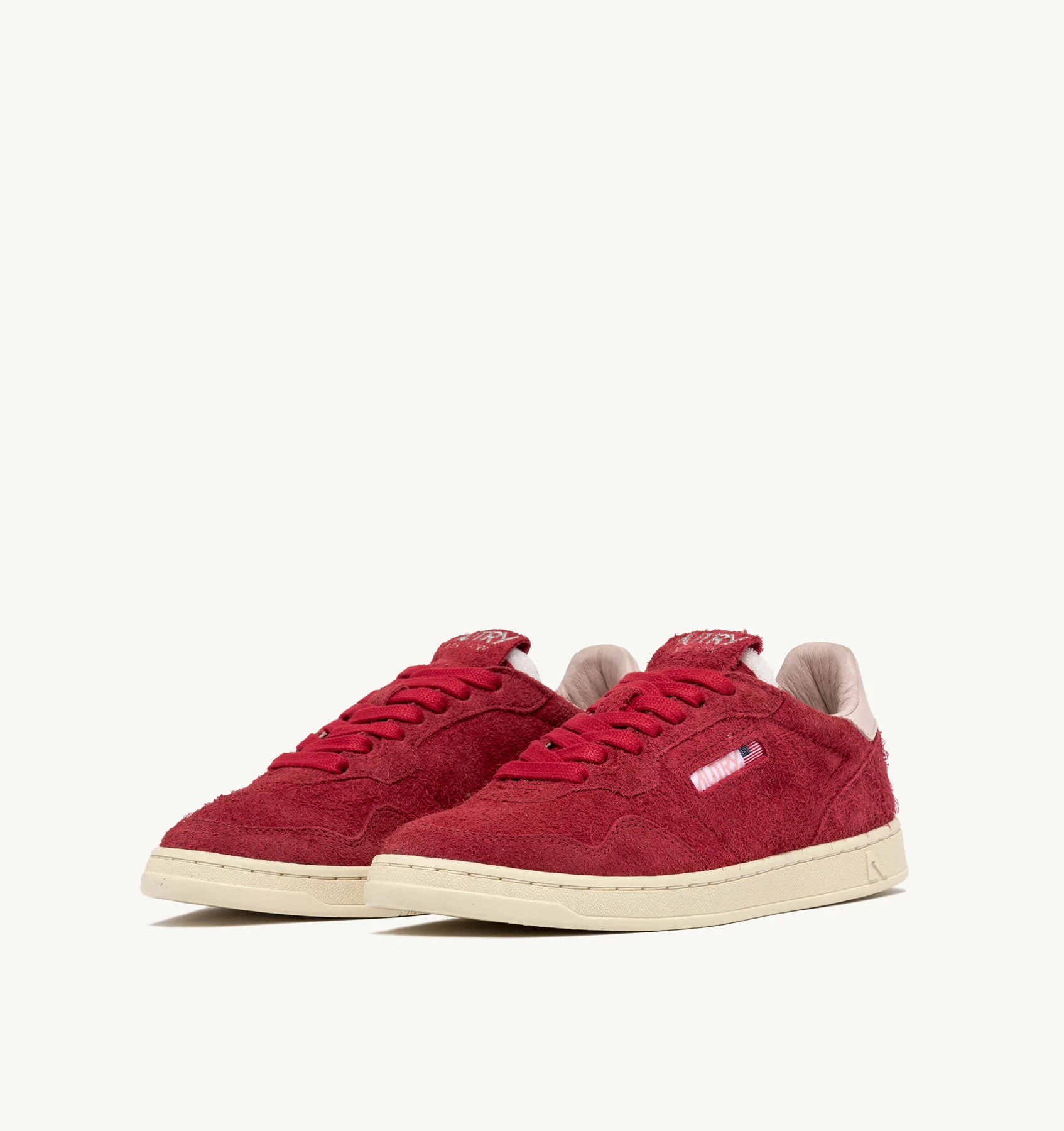 NEW FLAT LOW SNEAKERS IN RED AND POWDER PINK SUEDE
