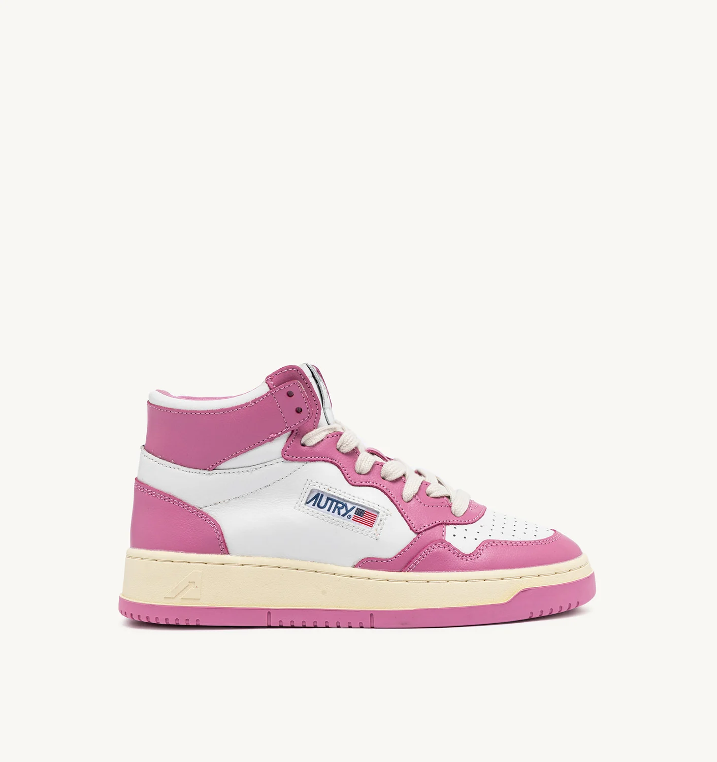 MEDALIST MID SNEAKERS IN BICOLOR LEATHER WHITE AND MAUVE