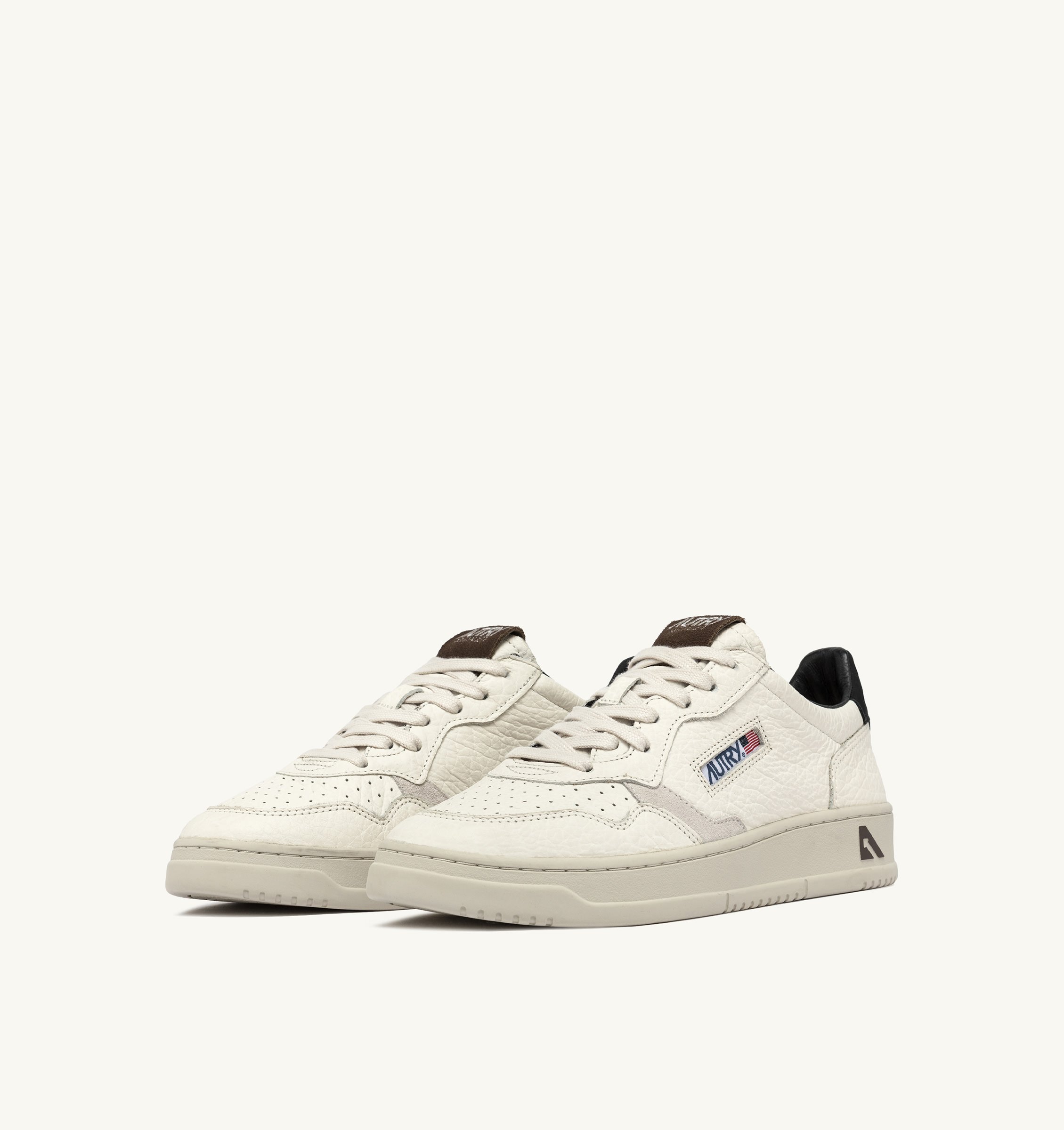 MEDALIST LOW SNEAKERS IN WHITE TEXTURED LEATHER WITH BLACK AND BROWN DETAILS