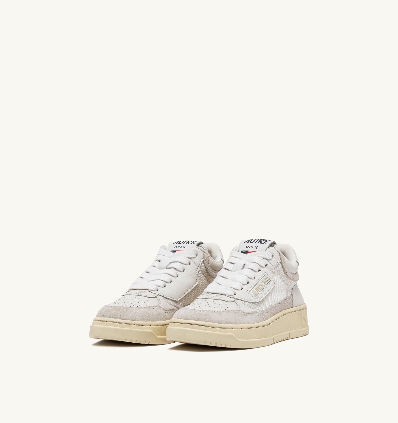 OPEN MID-TOP SNEAKERS FOR KIDS IN LEATHER, MESH AND SUEDE COLOR WHITE