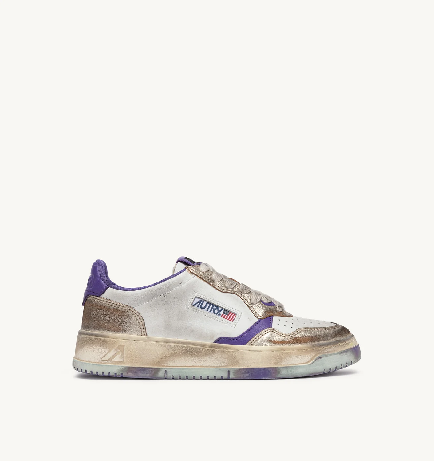 SUPER VINTAGE MEDALIST LOW SNEAKERS IN WHITE, PURPLE AND PLATINUM LEATHER
