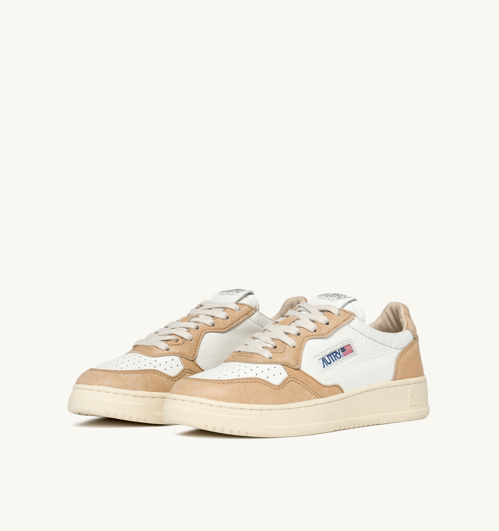 MEDALIST LOW BI-COLOR SNEAKERS IN WHITE AND BEIGE WASHED GOATSKIN