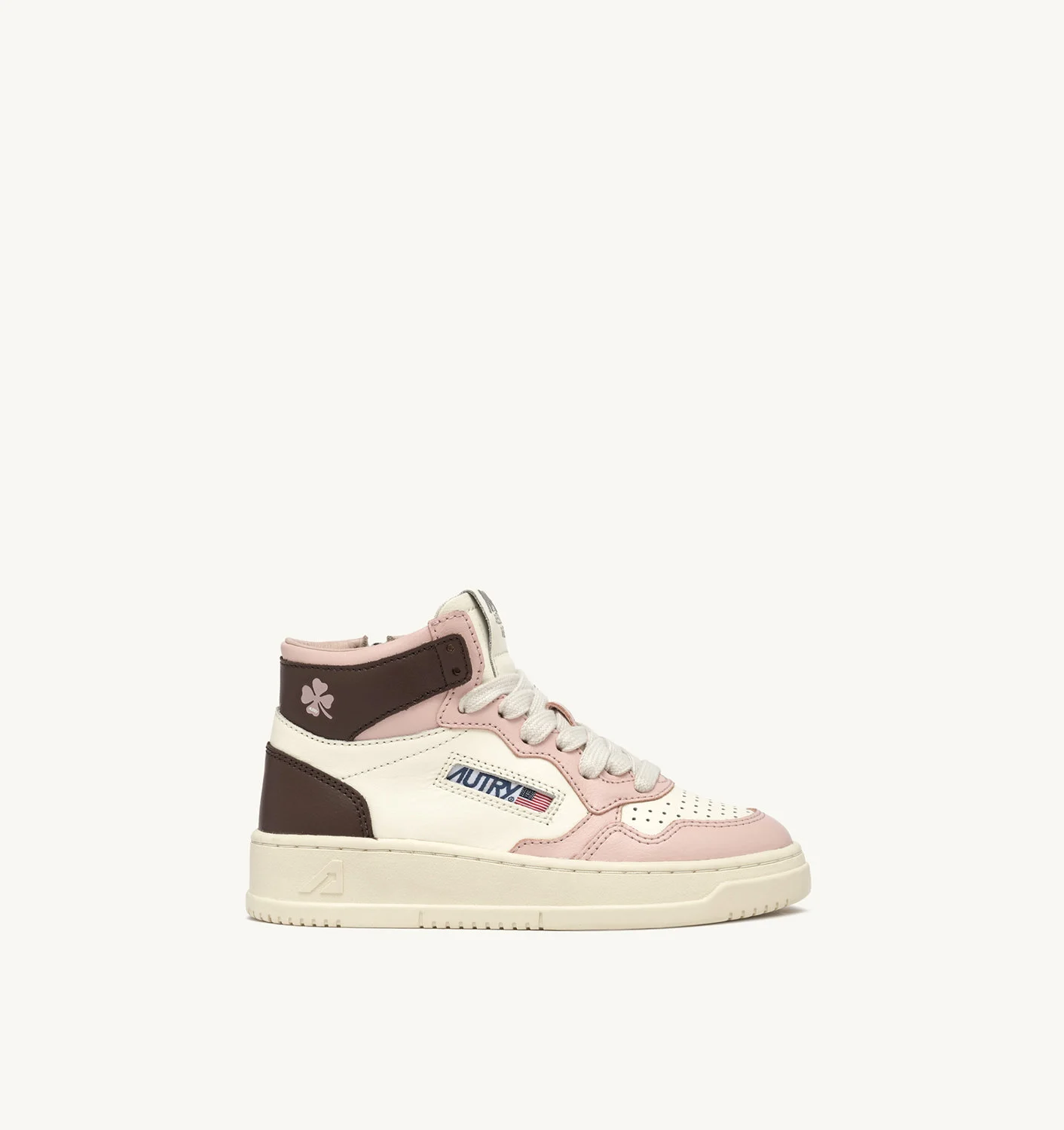 MEDALIST MID SNEAKERS IN WHITE, BROWN AND PINK LEATHER