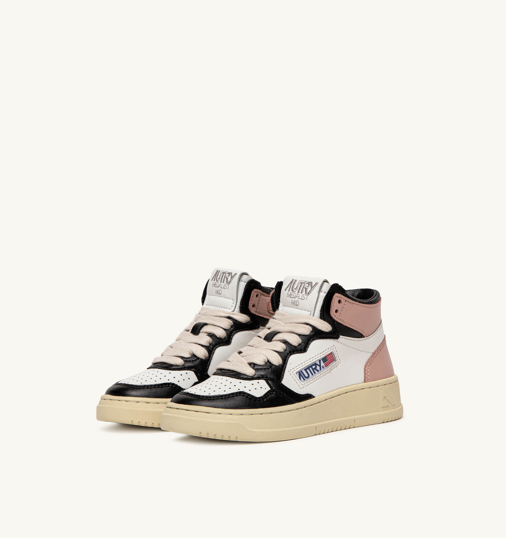 MEDALIST MID SNEAKERS FOR KIDS IN WHITE BLACK AND PINK LEATHER