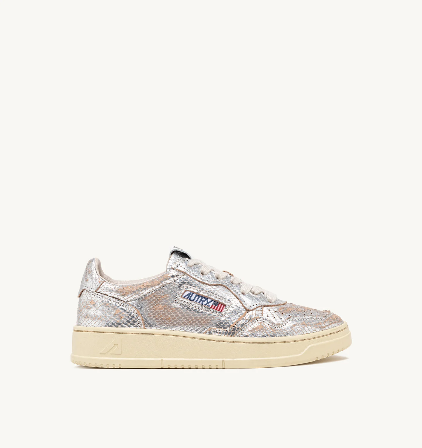 MEDALIST LOW SNEAKERS IN SILVER TONE SNAKE-EFFECT LEATHER