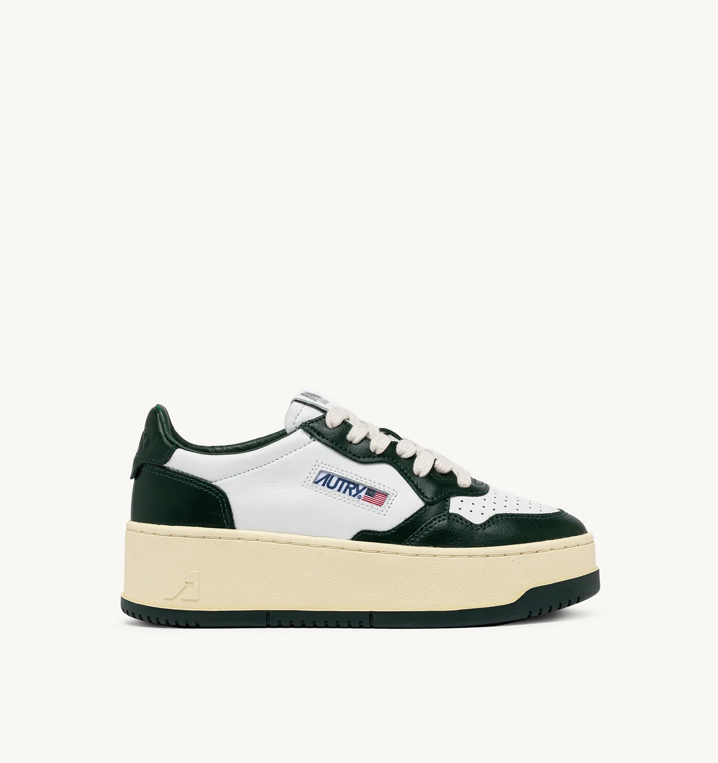 MEDALIST PLATFORM SNEAKERS IN WHITE AND MOUNTAIN LEATHER