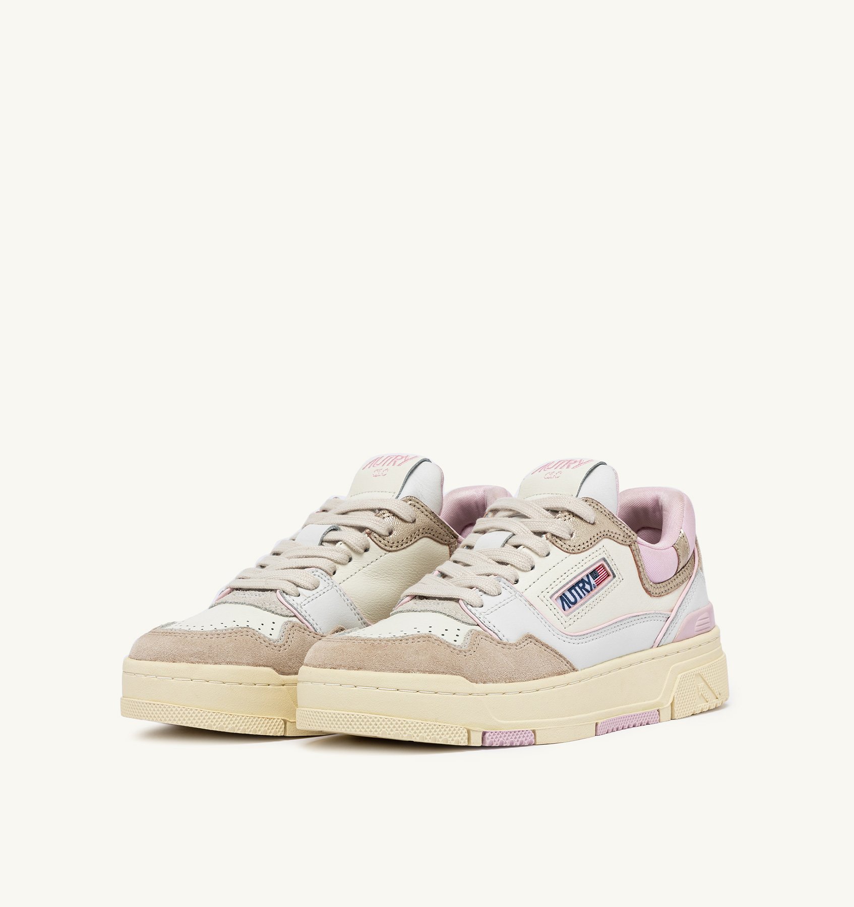 CLC LOW SNEAKERS IN WHITE, PINK AND BEIGE LEATHER