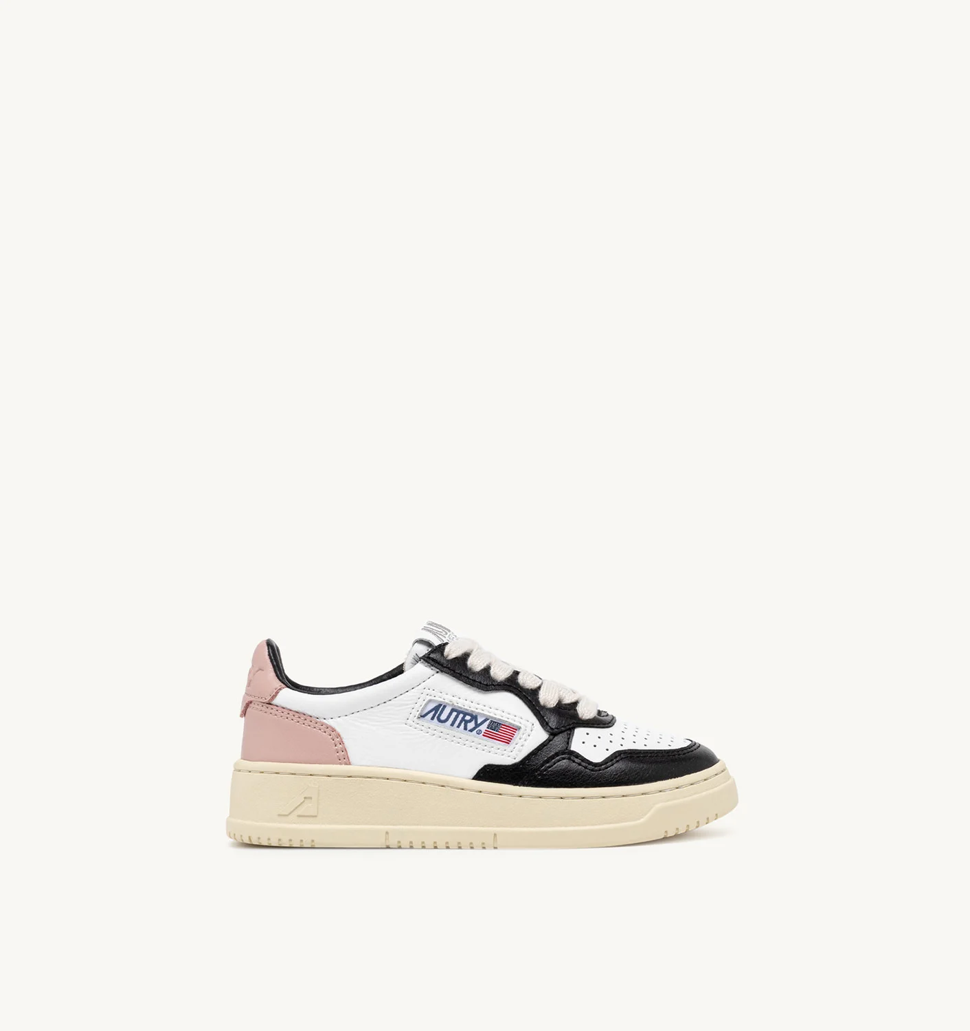 MEDALIST KIDS LOW SNEAKERS IN LEATHER COLOR WHITE BLACK AND PINK