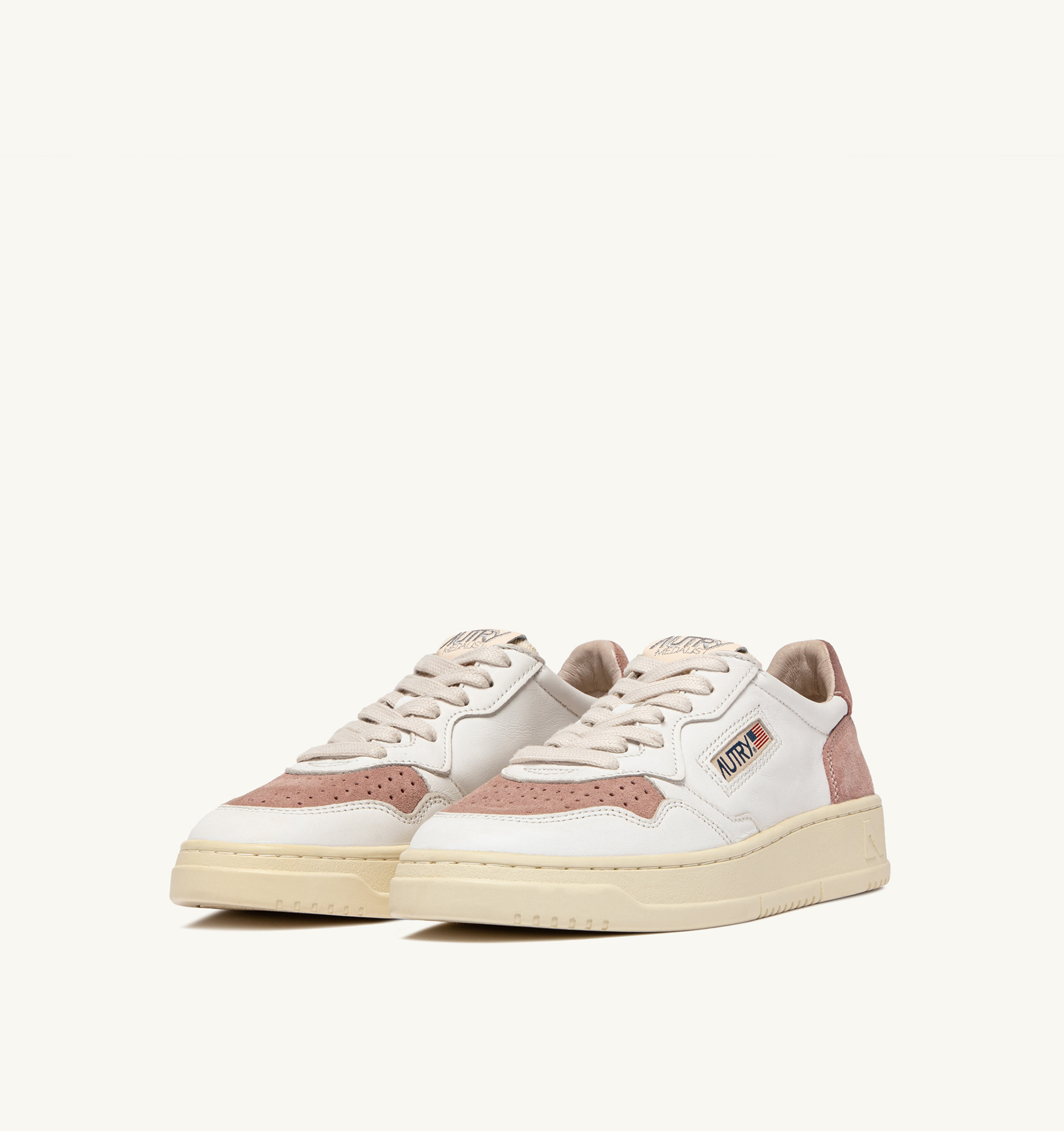 MEDALIST LOW SNEAKERS IN WHITE LEATHER AND NUDE COLOR SUEDE