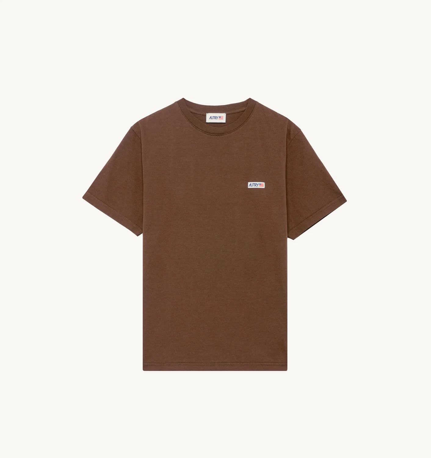 T-SHIRT IN BROWN COTTON WITH LABEL