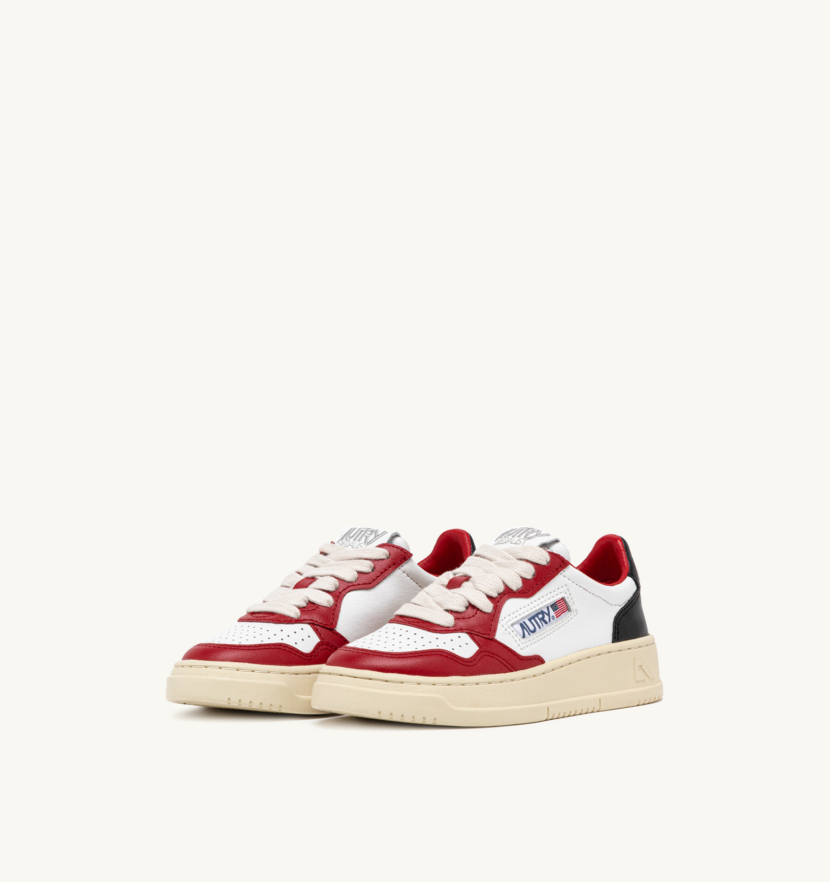 MEDALIST KIDS LOW SNEAKERS IN LEATHER WHITE RED AND BLACK