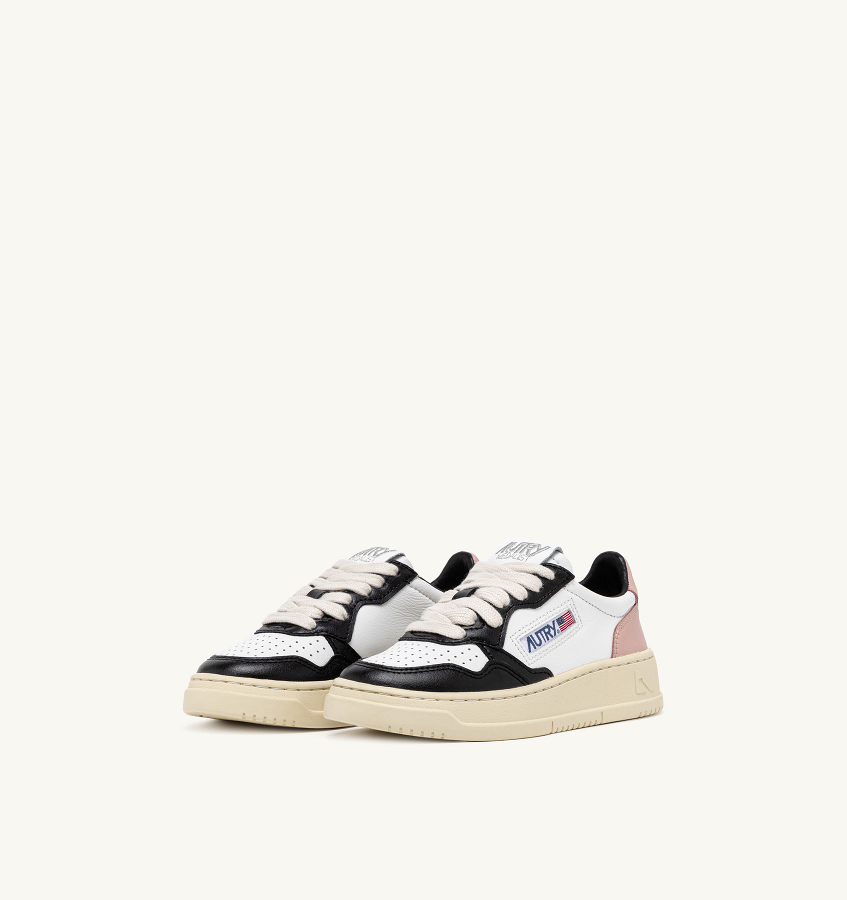 MEDALIST KIDS LOW SNEAKERS IN LEATHER COLOR WHITE BLACK AND PINK