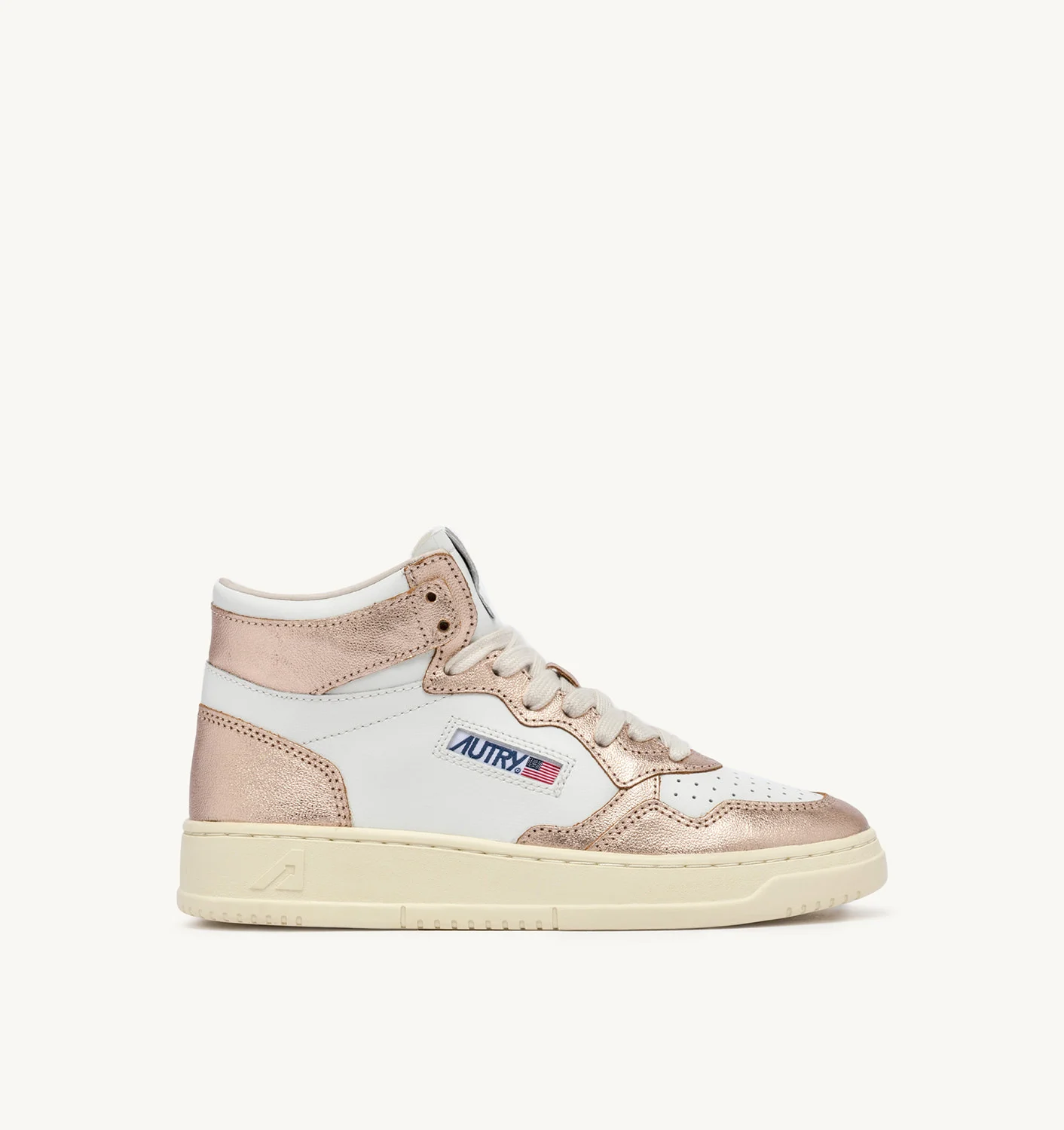 MEDALIST MID-TOP BICOLOR SNEAKERS IN LEATHER COLOR WHITE AND METALIZED COPPER