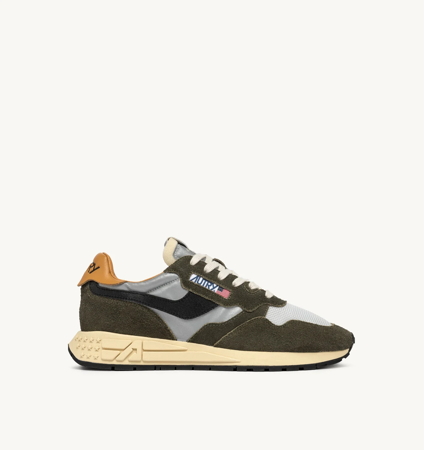 REELWIND LOW SNEAKERS IN GREEN CRACKED LEATHER AND REFLECTIVE NYLON