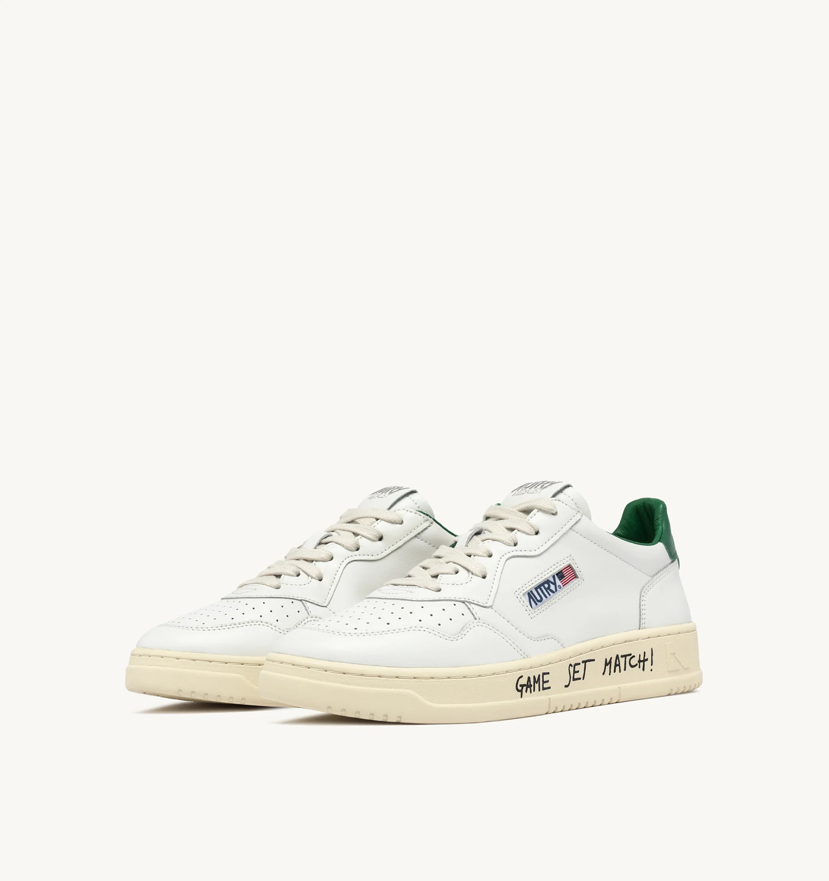 MEDALIST LOW SNEAKERS IN WHITE AND GREEN LEATHER WITH LETTERING