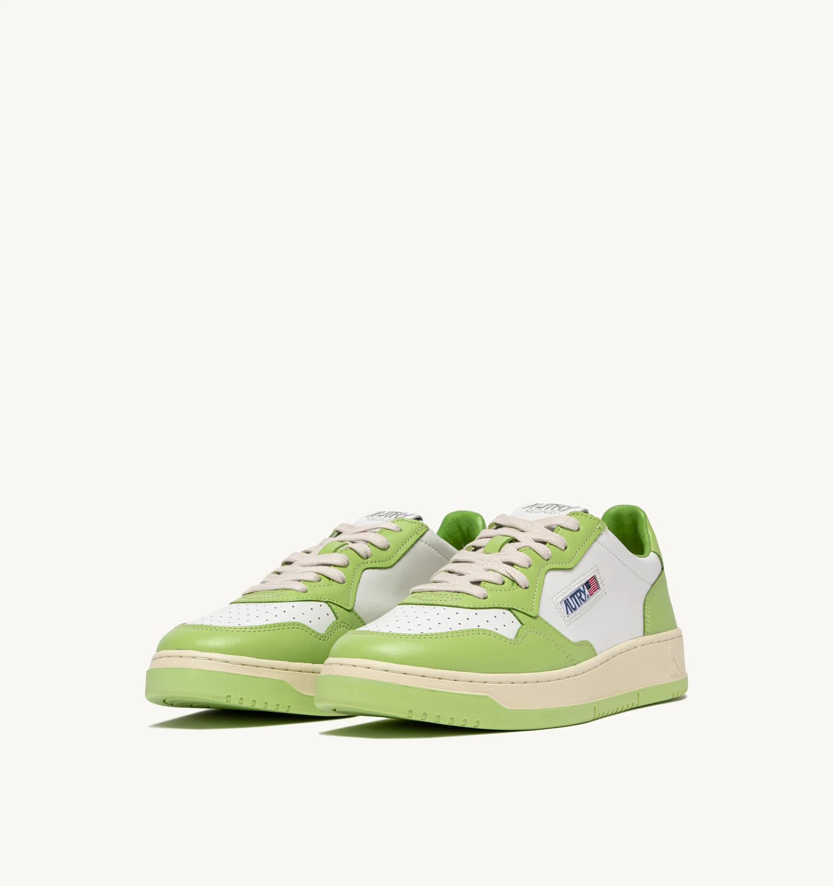 MEDALIST LOW BI-COLOR SNEAKERS IN WHITE AND GREEN LEATHER