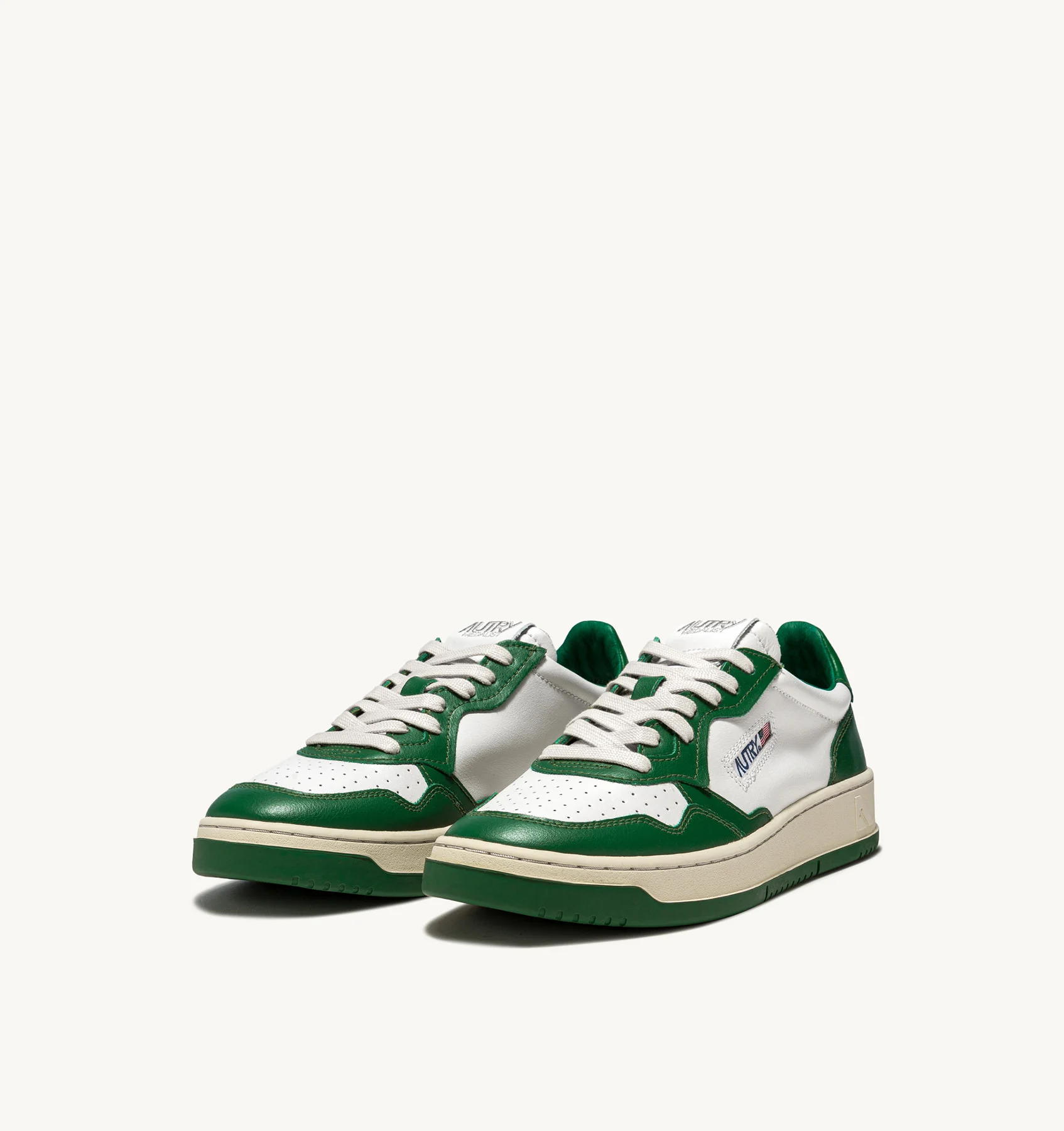 MEDALIST LOW BICOLOR SNEAKERS IN WHITE AND GREEN LEATHER