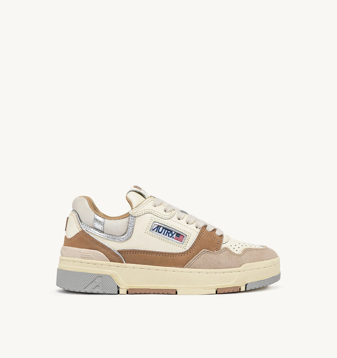 CLC LOW SNEAKERS IN BEIGE AND SILVER SUEDE AND NUBUCK