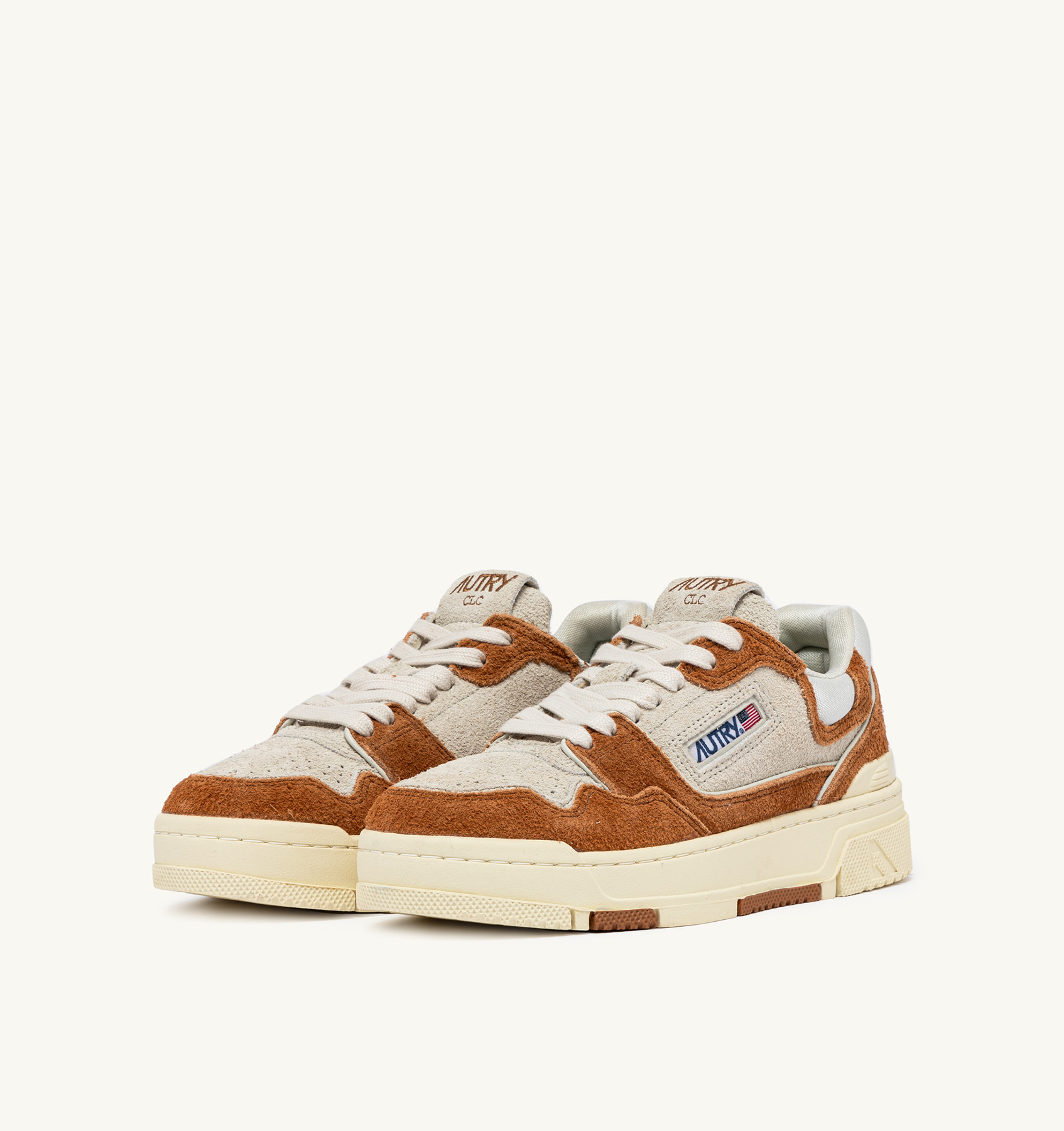 CLC LOW SNEAKERS IN CREAM AND TERRACOTTA LEATHER AND MESH