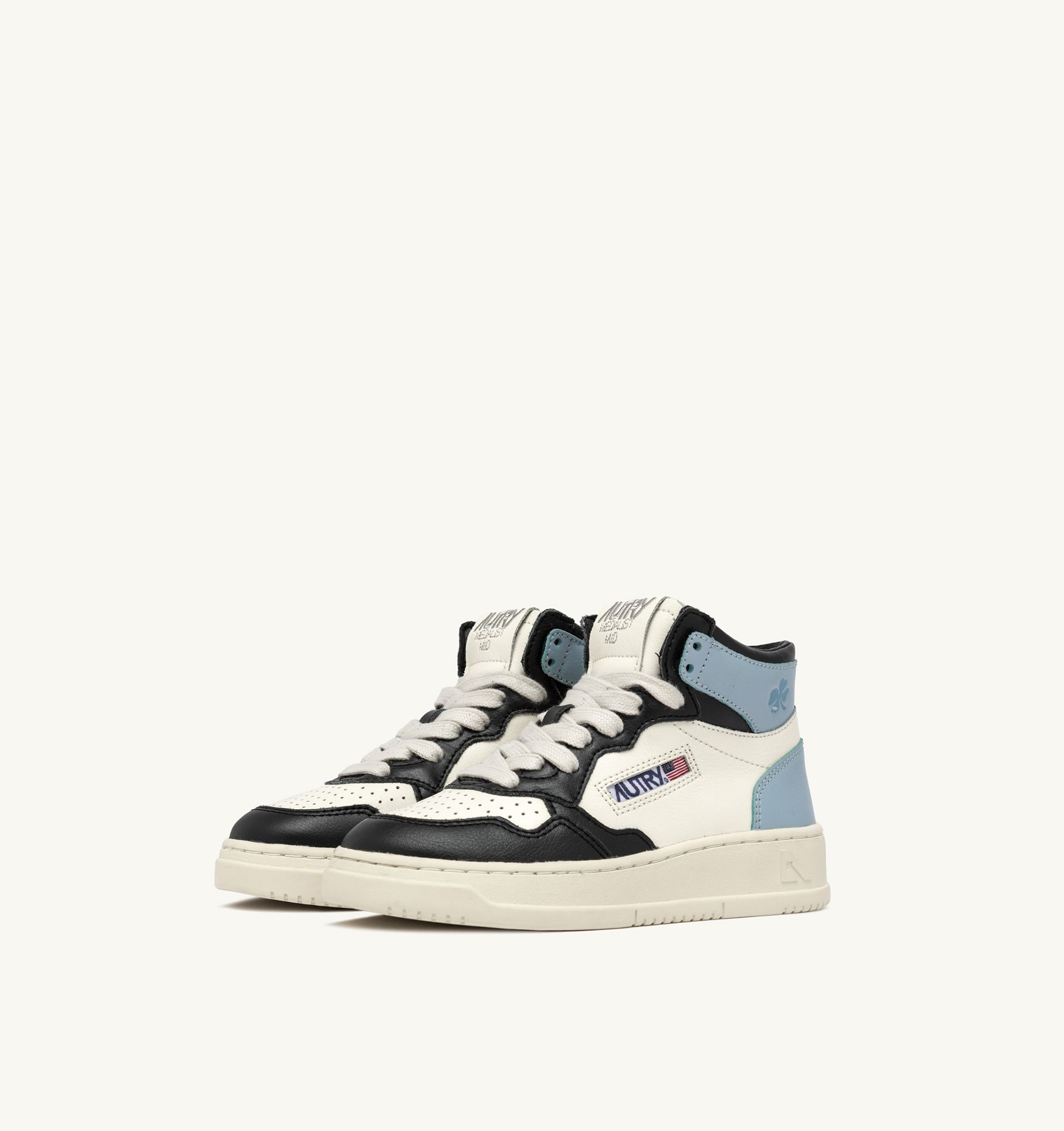 MEDALIST MID SNEAKERS IN WHITE, BLACK AND BLUE LEATHER
